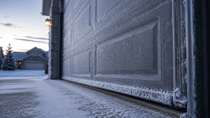 Frosted garage on a winter morning