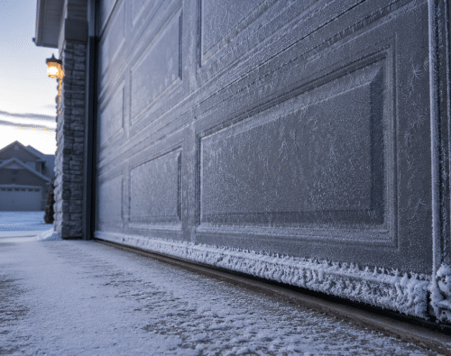 Frosted garage on a winter morning