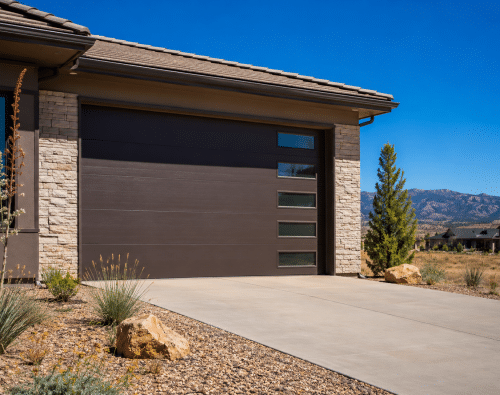 Modern desert home with garage door
