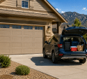 Suburban home with car ready for travel