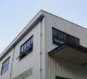 Modern industrial building with large windows