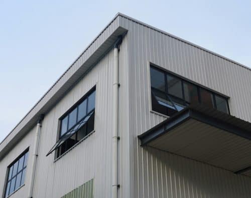 Modern industrial building with large windows