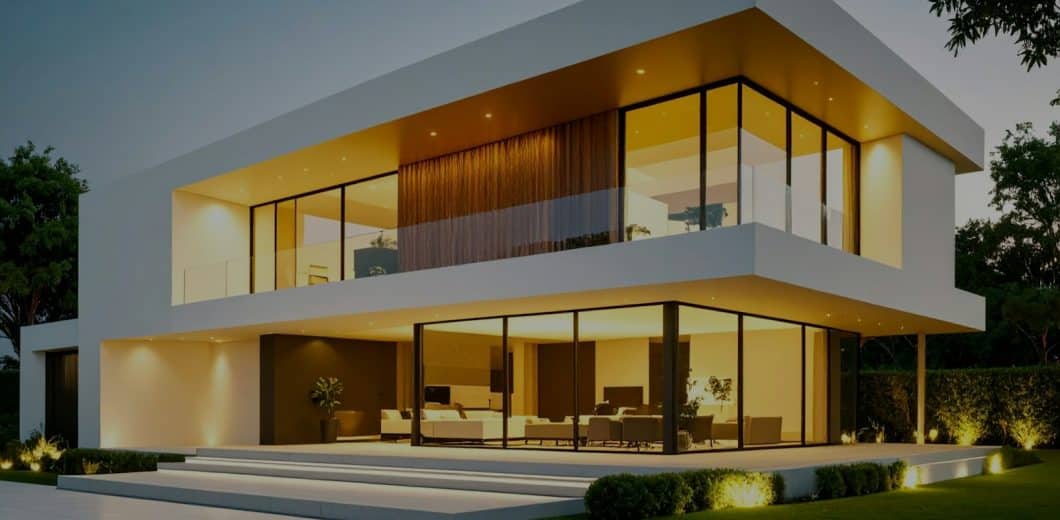 Modern connected home glowing at dusk