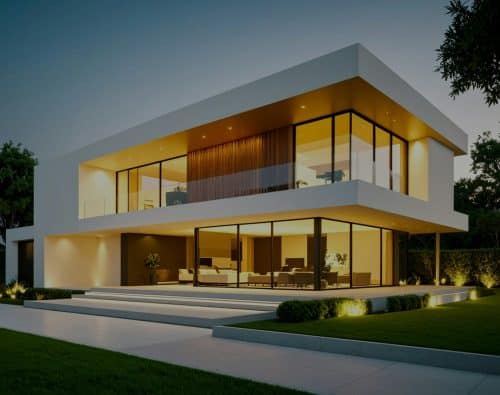 Modern connected home glowing at dusk